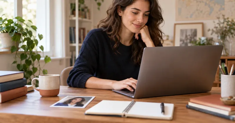 Magántanár bemutatkozó adatlapot ír laptopon